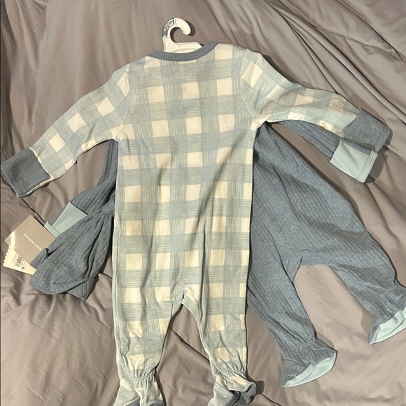 Cloud Island Blue and Plaid Kids Footie Onesie - Picture 3 of 3